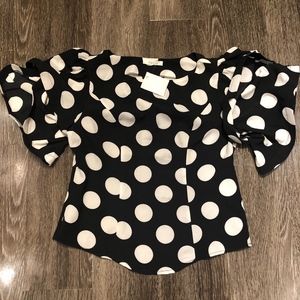 Navy blueamd white polka dot blue with peplum top